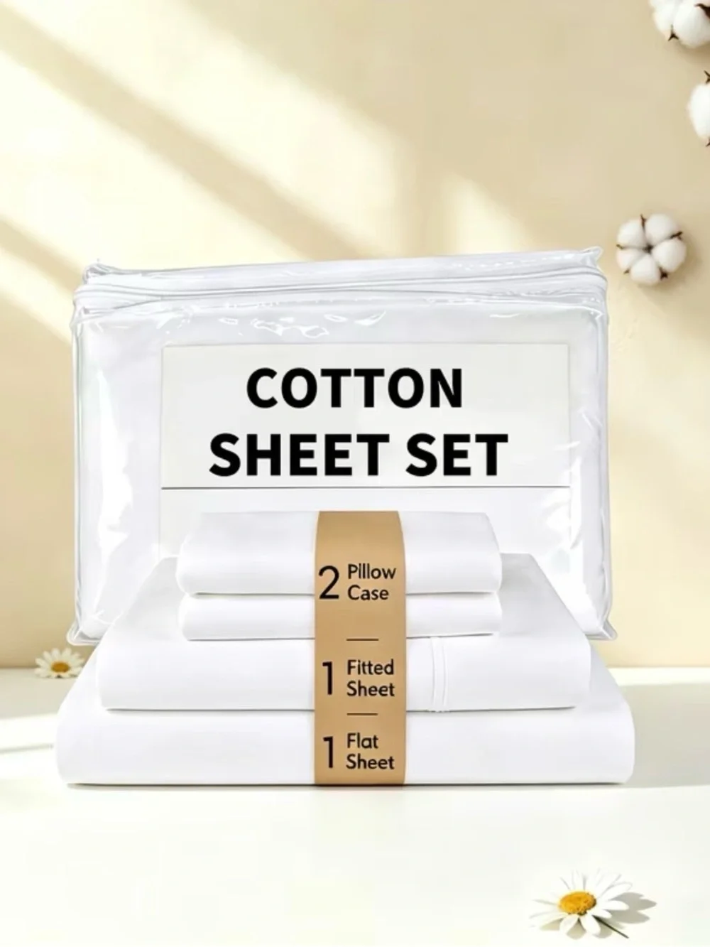 White 100% Cotton 4-Piece Luxury Sheet Set Queen Size New Home
